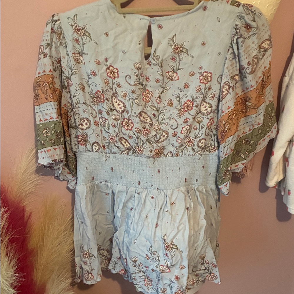 In Bloom Boho Multicolor Patchwork V-Neck Blouse - image 4